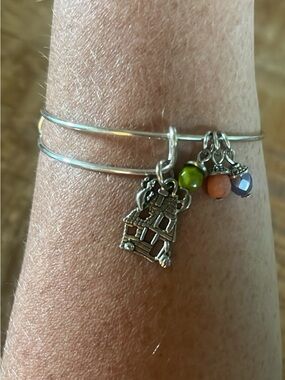 Silver-Tone Haunted House Charm Bangle Bracelet